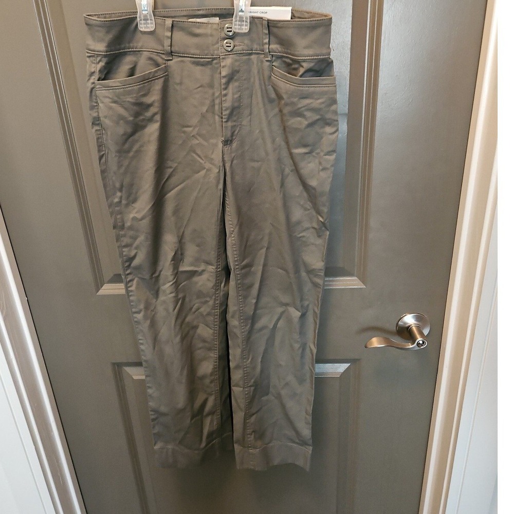 LOFT Straight Crop Pants‎ Casual Career Olive Green Size 4 NWT